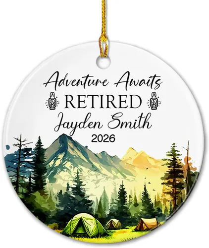 Vista 16 de Adorno de cerámica personalizado de jubilación Navidad 2026, A Wise Man Once Said I'm Outta Here & He Lived Happily Ever After, adorno de cerámica