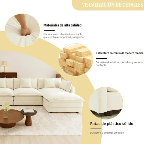 Vista 7 de Sofá Loveseat Grande en Beige y Blanco de 194.8 cm, Sofás Seccionales de 2 Plazas Grandes para Sala de Estar, Sofá Seccional Modular de Tela