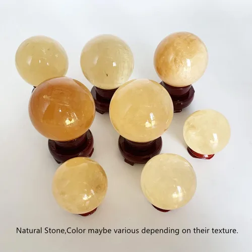 Vista 6 de Escultura de esfera de adivinación de cristal curativo de citrino natural con soporte de madera Feng Shui Chakra Aura, decoración de escritorio