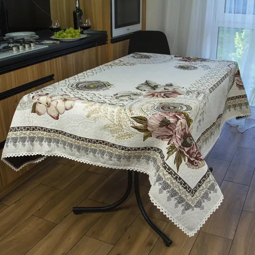 Vista 2 de Tablecloth Tapestry Fabric with Elegant Floral Pattern and Volume Effect Table Cloth Poppy Flowers Square or Rectangular Table linen Cloth