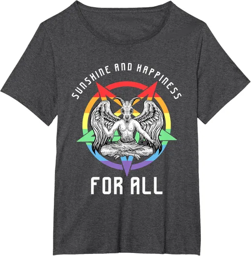Vista 23 de Funny Sunshine and Happiness for All LGBT Gay Pride Baphomet Camiseta Negro