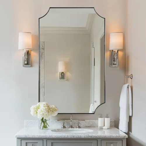 Vista 51 de ANDY STAR Espejo de baño de bronce cepillado, espejo festoneado de 24 x 36 pulgadas para baño, espejo rectangular de bronce antiguo con marco
