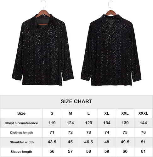 Vista 2 de Eurzom Conjunto de disfraz de discoteca que incluye camisa brillante con pantalón para hombre, peluca afro, collar, lentes de sol para fiesta