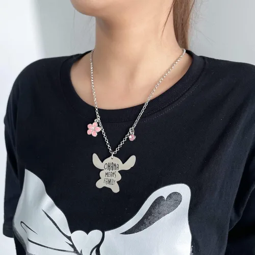 Vista 7 de Ohana Means Family Stitch Collar Llavero de puntada con piedra natal de acero inoxidable Ohana, juego de joyería de regalo para mujeres, niños
