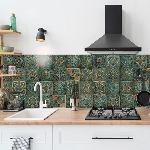 Vista 20 de Alwayspon Adhesivo para azulejos de pared moriscos para despegar y pegar, calcomanías de vinilo autoadhesivas para azulejos de cocina y baño, 4 x 4
