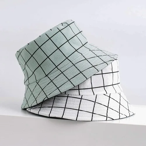 Vista 3 de Sombreros reversibles a cuadros para hombres y mujeres, para exteriores, primavera, verano, pesca, pescador, gorra de sol plegable