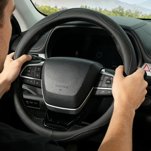 Vista 3 de KAFEEK - Funda para volante, universal de 15 pulgadas, cuero de microfibra, antideslizante, sin olor, con líneas negras