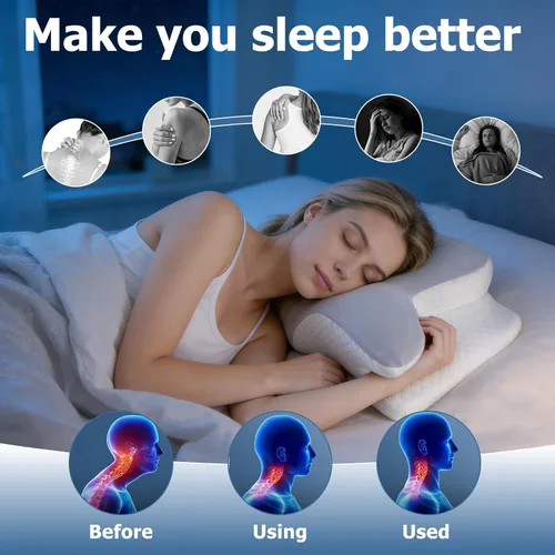 Vista 6 de Almohada cervical de espuma viscoelástica – Almohada ortopédica ajustable de contorno para soporte de cuello y hombros, inodora, apta para dormir