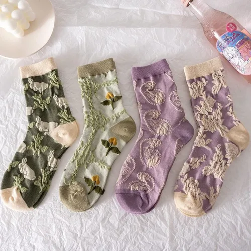 Vista 15 de Juego de 6 pares de calcetines de algodón transpirables de punto floral para mujeres y niñas