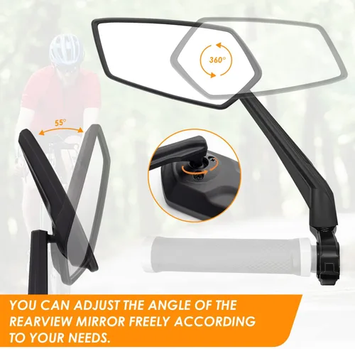 Vista 4 de Arkham Espejo de bicicleta para manillar, espejo retrovisor ajustable de bicicleta giratorio 360, espejo de bicicleta de vidrio HD a prueba