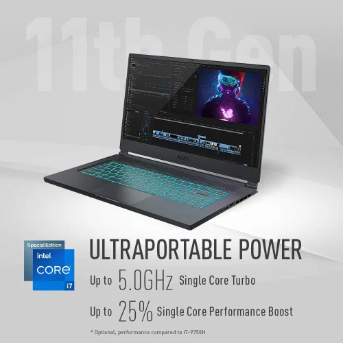 Vista 2 de MSI Stealth 15M Portátil para juegos: Pantalla FHD 1080p de 15.6 pulgadas 144Hz, Intel Core i7-11375H, NVIDIA GeForce RTX 3060, 16GB, 512GB SSD