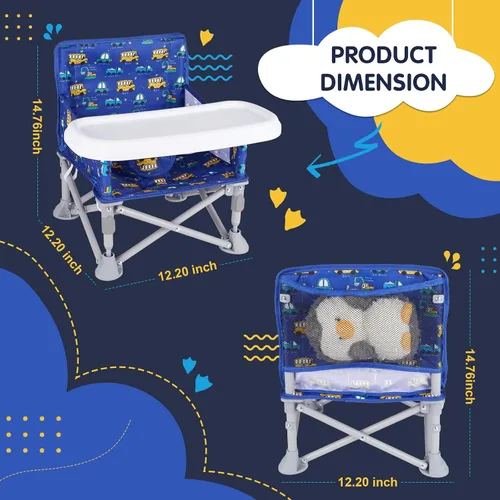 Vista 5 de Silla de bebé portátil, asiento elevador plegable con bandeja para mesa de comedor, silla de camping compacta para césped, playa, viajes, bebés de 6