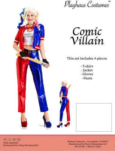 Vista 4 de Partay Shenanigans Disfraz de Halloween para mujer disfraz de cómic villano payaso bufón bromista novia conjunto premium