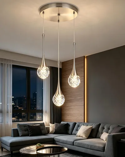 Vista 12 de Candelabro de 5 luces de cristal cepillado dorado, regulable, con forma de gota de lluvia, lámpara colgante en espiral ajustable de lujo