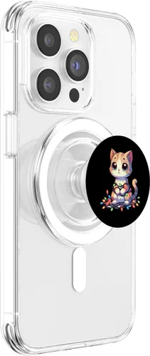 Vista 3 de Lindo gato enredado en luces de Navidad PopSockets MagSafe PopGrip para iPhone