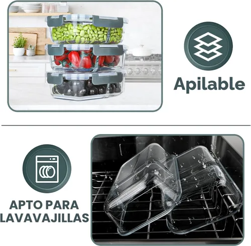 Vista 4 de VERONES - Paquete de 10 recipientes de vidrio para preparación de comidas de 2 compartimentos, 30 onzas, recipientes herméticos de vidrio