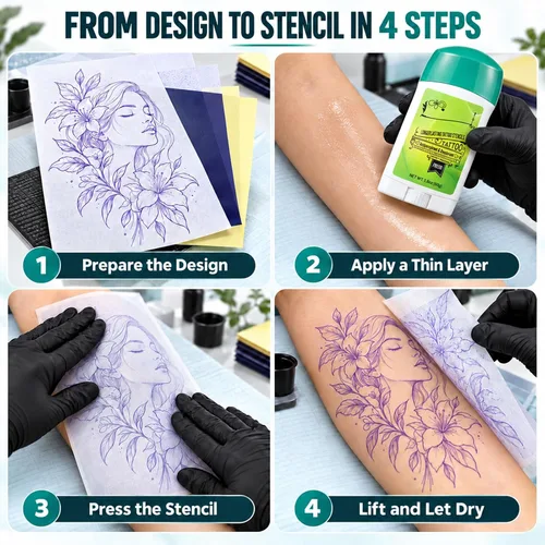 Vista 5 de Papel de plantilla de tatuaje con kit de gel de transferencia