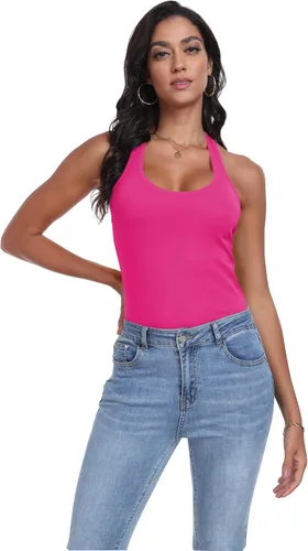 Vista 4 de Paquete de 3 camisetas sin mangas con espalda cruzada para mujer Negro+blanco+rosa