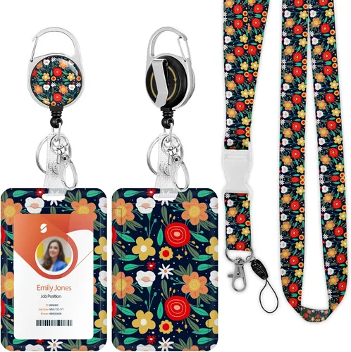 Vista 27 de Soporte para tarjetas de identificación con cordón, soporte retráctil para tarjetas de identificación, correa desmontable para el cuello con carrete