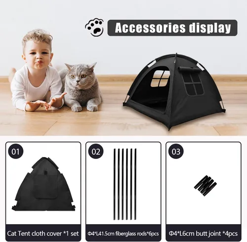Vista 5 de Tienda de campaña para mascotas de diseño abierto, acogedora cama de monitoreo para gatos y cachorros, paredes de malla transpirable para seguridad