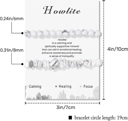 Vista 30 de Pulseras de cristal curativo para mujer, 2 pulseras de piedra natural de 0.236 pulgadas, pulseras elásticas de cuentas de cristal hechas a mano