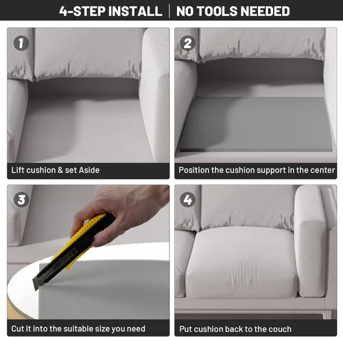 Vista 4 de Soporte de cojín de sofá para asiento caído, 20 x 20 pulgadas, tablero de soporte de cojín de espuma curvada de alta densidad, soporte de sofá