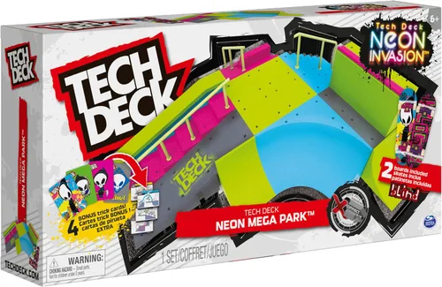 Vista 11 de Tech Deck, Neon Mega Park X-Connect Creator, juego de rampas personalizables que brillan en la oscuridad con 2 monopatines de dedo Blind, más de 90