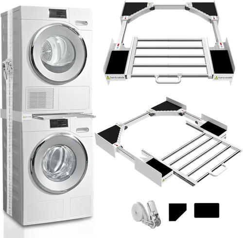 Vista 10 de Kit de apilamiento para lavadora y secadora, kit de apilamiento universal con estante de secado extraíble para cuarto de lavado, ajustable de 24 a