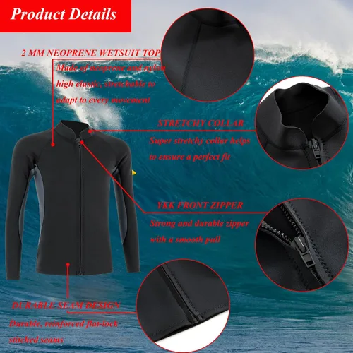 Vista 3 de Traje de neopreno de 0.079 pulgadas (0.079 in), chaqueta térmica de manga larga, traje de buceo para hombres y mujeres, buceo, surf, natación