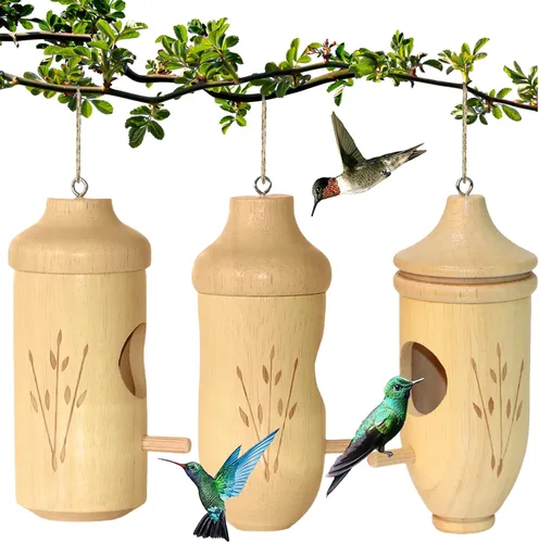 Vista 8 de Casa de Colibrí - Casas de Colibríes Naturales de Madera para Colgar en el Exterior, Regalos de Jardinería para Mujeres, Decoración de Árbol