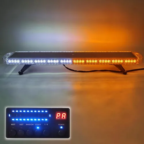 Vista 2 de CFLMYYXGS 12V-24V 44" 88 LED ámbar/luz blanca en la azotea barra de luz de advertencia de emergencia 26 patrones estroboscópicos vehículos ley