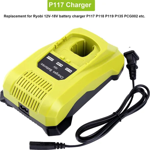 Vista 4 de Cargador rápido de química dual P117 Reemplazo para Ryobi 12V-18V Litio NiCad NiMh Batería Ryobi 18-Voltios One+ P102 P108 P189 P197 P103 P105 P107