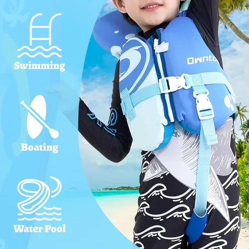 Vista 6 de Owntop Chaleco de natación para niños pequeños, chaqueta flotante, ayuda de natación para niños de 20-30-40-50 libras con correas de seguridad