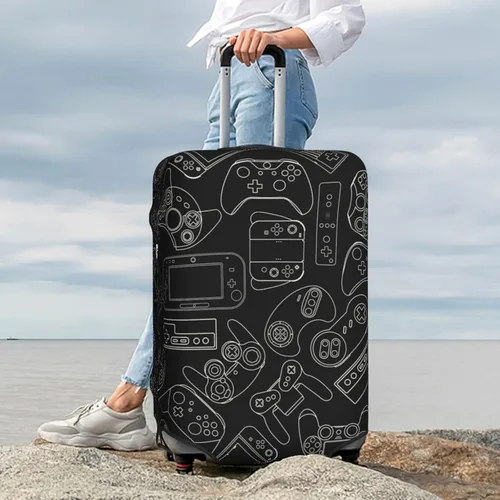 Vista 7 de Fundas elásticas lavables para equipaje con patrón de controlador de videojuegos, protector de equipaje para maleta de viaje, funda protectora