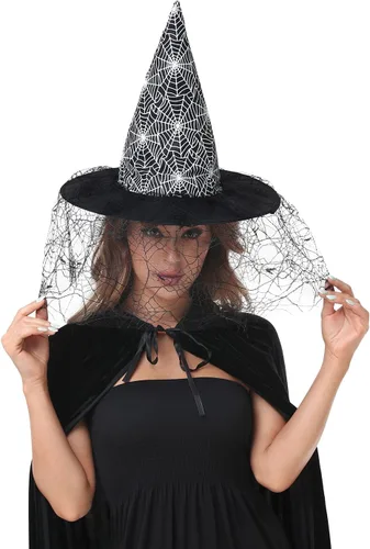 Vista 5 de HDE Sombrero de bruja para Halloween, disfraz de bruja malvada, accesorio para adultos, talla única