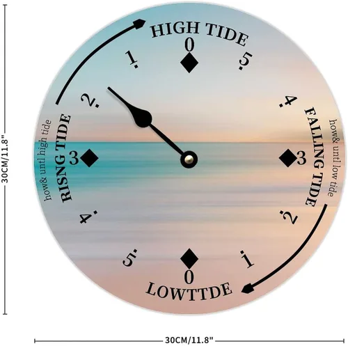 Vista 2 de Reloj de marea de madera, vista tranquila, costa este, océano, reloj de marea de madera, marea alta y baja, para colgar en la pared, reloj