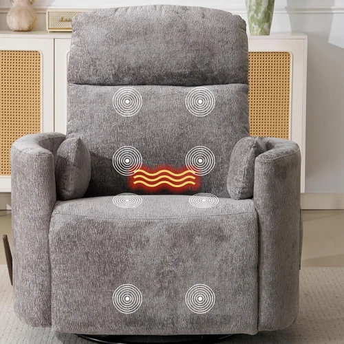 Vista 20 de Sillón reclinable eléctrico de gran tamaño con masaje y calor, sillón reclinable giratorio con reposacabezas ajustable, silla reclinable planeadora