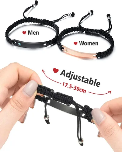 Vista 2 de ShineSand - Pulsera personalizada para parejas para mujeres y hombres, pulseras con nombre personalizadas, pulseras de relación grabadas para él