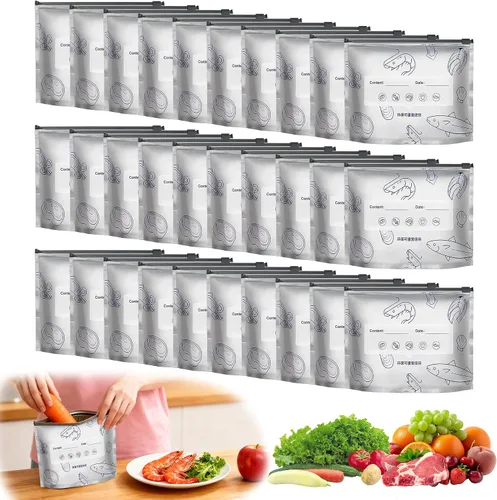 Vista 10 de 30 piezas de bolsas reutilizables de papel de aluminio sellables para almacenamiento, 2026 nuevas bolsas de pie sellables con etiqueta y cierre