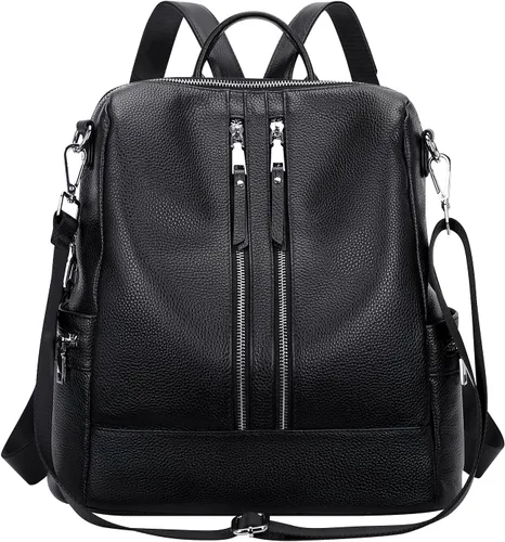Vista 2 de ALTOSY Mochila de cuero genuino para mujer, bolsa de hombro convertible con compartimento para computadora portátil