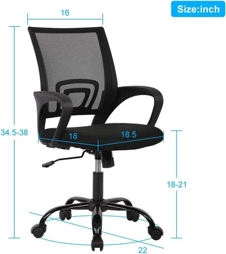 Vista 2 de Silla de oficina ergonómica de malla con respaldo medio, soporte lumbar, ajustable, giratoria, enrollable, silla de escritorio rosa con brazos