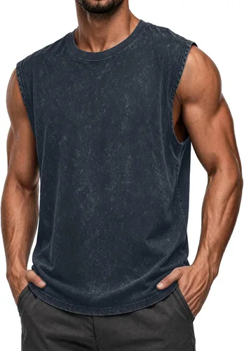 Vista 15 de Camisetas sin mangas para hombre, camisetas sin mangas de algodón de ajuste Negro