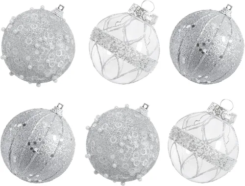 Vista 19 de XmasExp - Juego de adornos de bola de Navidad, 2.76 pulgadas, grandes, inastillables, transparentes, con brillantina, decoración de árbol de Beige