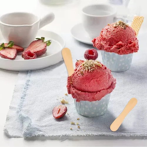 Vista 5 de yueton 100 cucharas de madera para helado, cucharas de degustación de madera desechables, cucharas de muestreo, cucharas de postre pequeñas