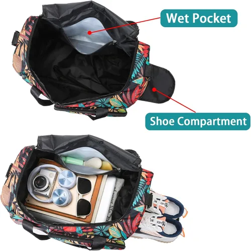 Vista 298 de Pequeña bolsa de gimnasio para mujer, bolsa de viaje con compartimento para zapatos
