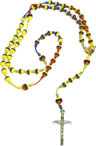 Vista 7 de Rosario tradicional hecho a mano de Colombia Ecuador Venezuela Tricolor Beads Centripiece Sanctified Rosario Natural Jesus Cross (Tricolor Nylon)