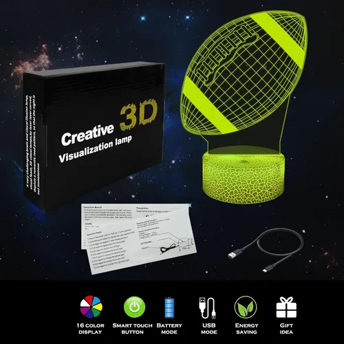 Vista 3 de Lámpara de ilusión 3D de fútbol, luz nocturna, 7 colores, cambio gradual automático, luces LED alimentadas por USB, regalos para niños