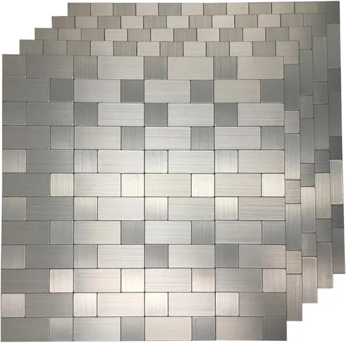 Vista 11 de Art3d Paquete de 10 azulejos metálicos para salpicaduras de despegar y pegar, color plateado paralelo Plata Paralela