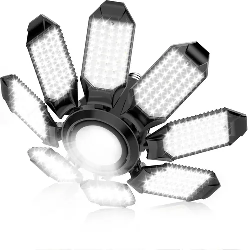 Vista 8 de Luz de Garaje – Bombilla de garaje súper brillante de 15000LM, equivalente a 150 W, rosca E26 con 6 paneles deformables, 6500K, luces LED de taller
