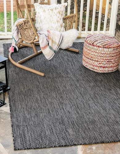 Vista 2 de Unique Loom Collection - Alfombra casual de transición sólida jaspeada para interiores y exteriores